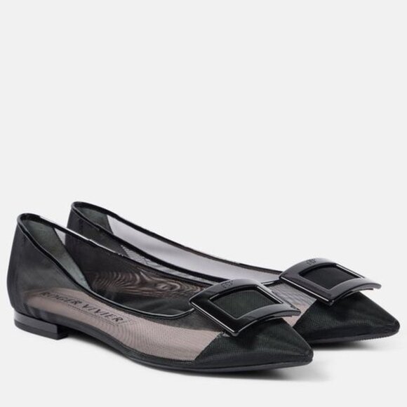 Roger Vivier Gommettine Net Ballerina Flats - Black Size 38.5 - Picture 1 of 15